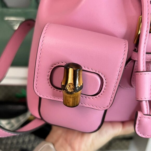 Gucci Small Pink Bamboo Leather Backpack - Picture 4 of 12